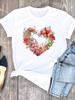 (Азиатский размер) Тенденция в одежде любовь сердце цветок милый повседневный О-образный вырез футболка женская футболка с коротким рукавом модный принт женские графические футболки
