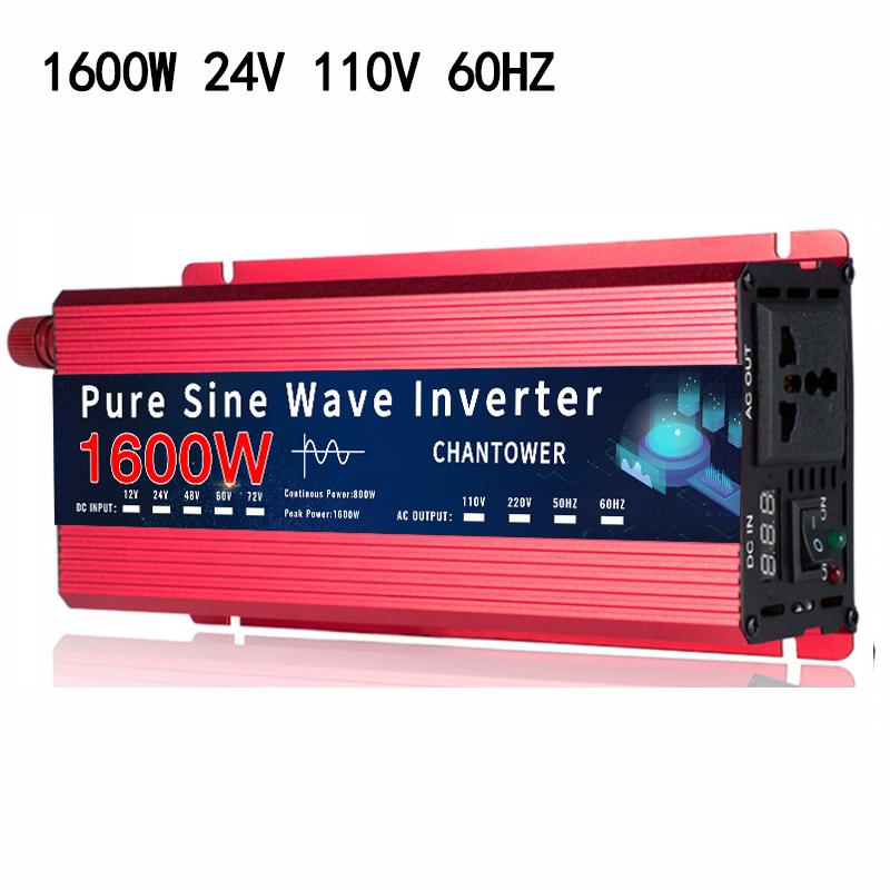 Инвертор 12v/24v в 110v/220v Чистый синусоидальный инвертор 12v 220v 1000W 1600W DC в AC Портативный автоматический преобразователь Автомобильный инвертор Solor