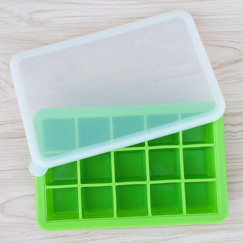 Platinum Grade Silicone Ice Tray with Lid - 15 Grid Baby Food and Ice Cube Mold