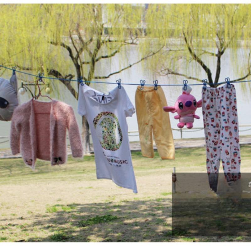 1Pc Clothesline for Outdoor Travel, Portable and Retractable Plastic, Windproof and Non-slip Elastic Hanger, Clothesline with 12 Clips
