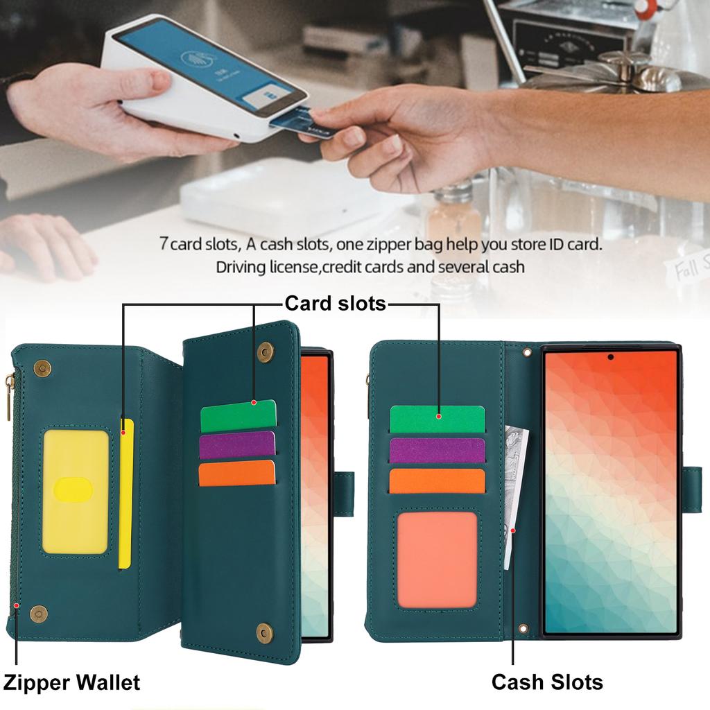 Держатель для карт с блокировкой RFID, мягкий чехол из искусственной кожи, магнитный ремешок с застежкой-молнией, защитный чехол для iPhone 16, 15, 14, 13, 12 Pro Max, Samsung Galaxy