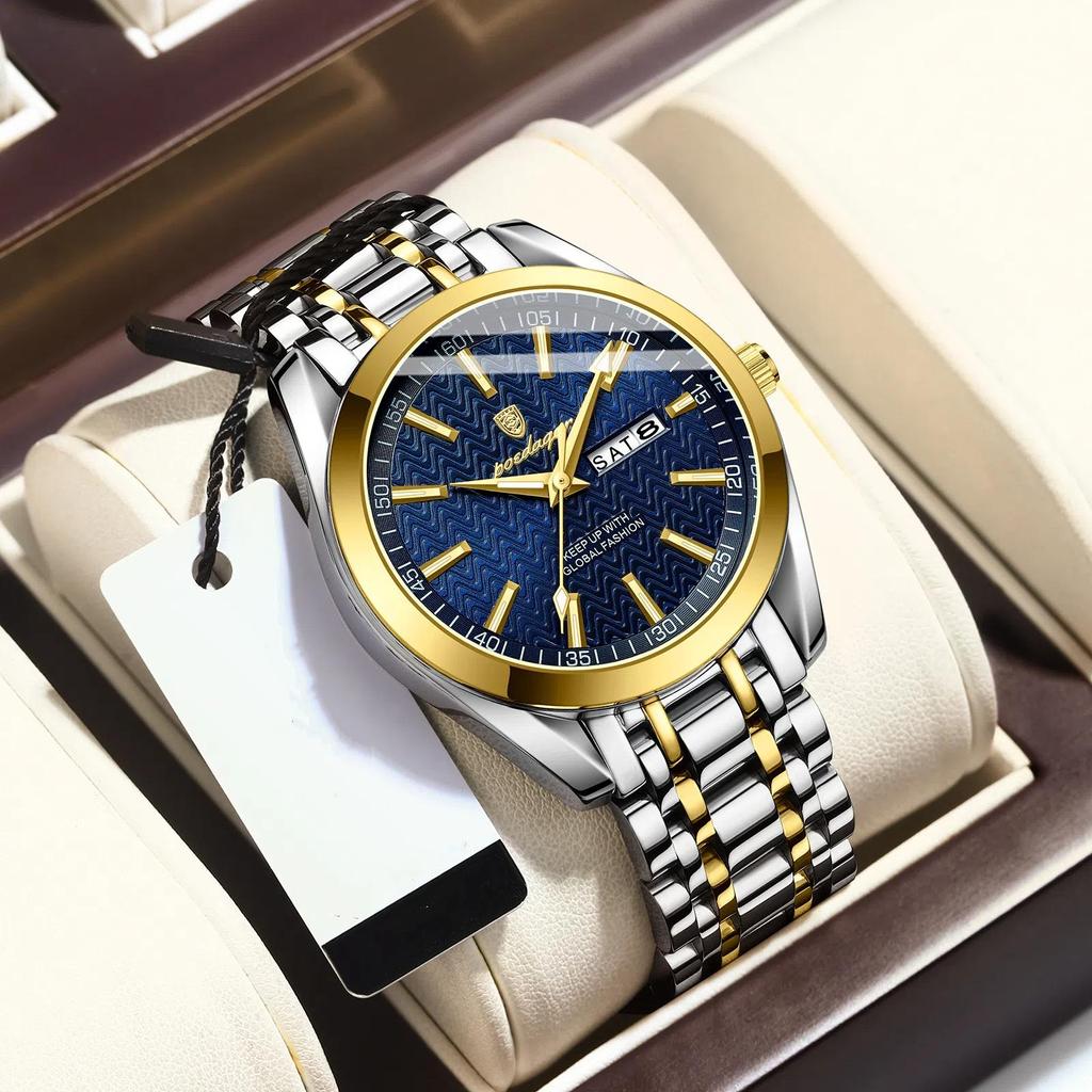 POEDAGAR Роскошные деловые мужские часы для мужчин водонепроницаемые светящиеся из нержавеющей стали дата неделя мужские кварцевые часы