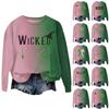 Women's Fashionable Casual Raglan Sleeves Witch Print Round Neck T-shirt Top