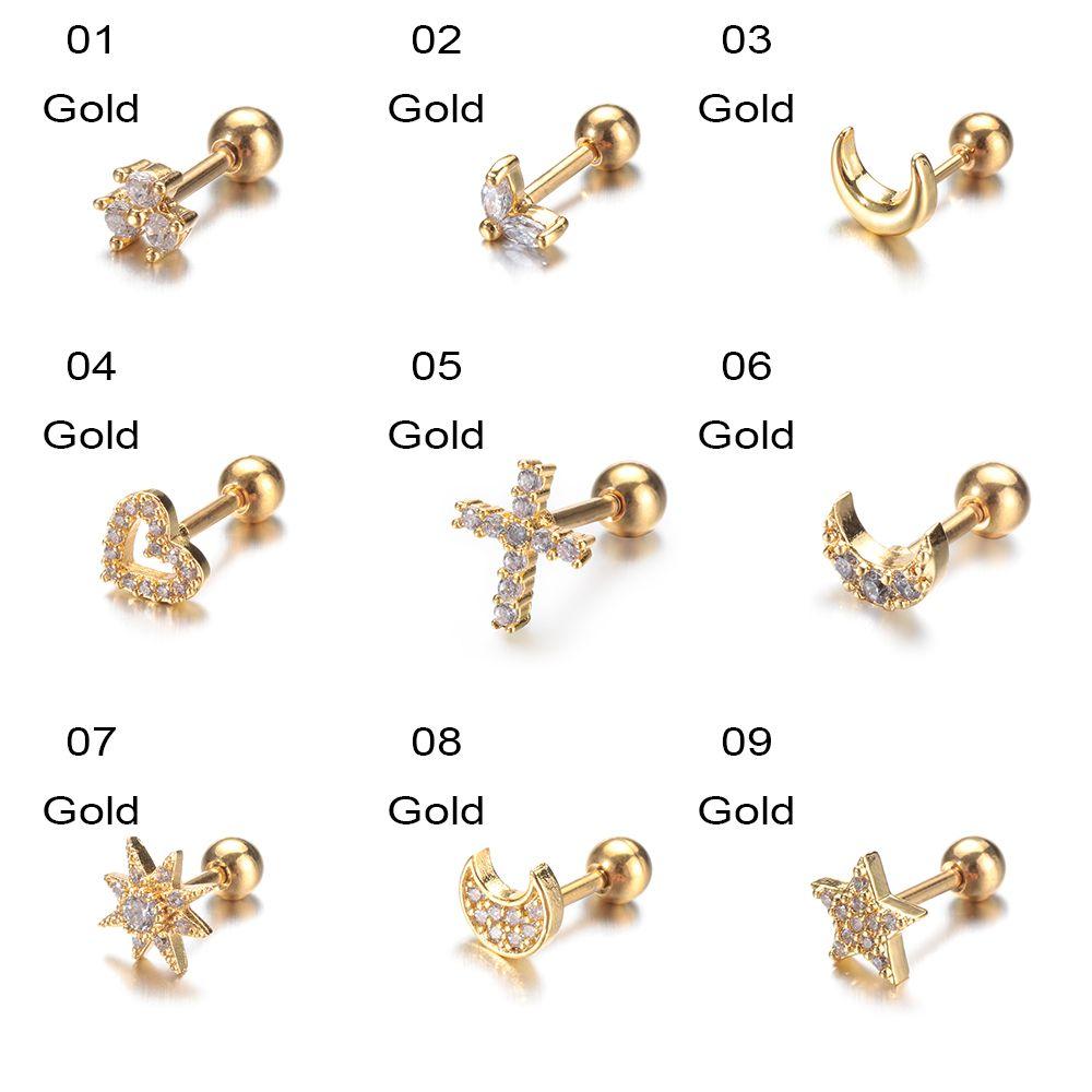 Серьги-гвоздики Helix Tragus Star Moon Heart CZ Пирсинг ушей Серебряные золотые украшения для тела