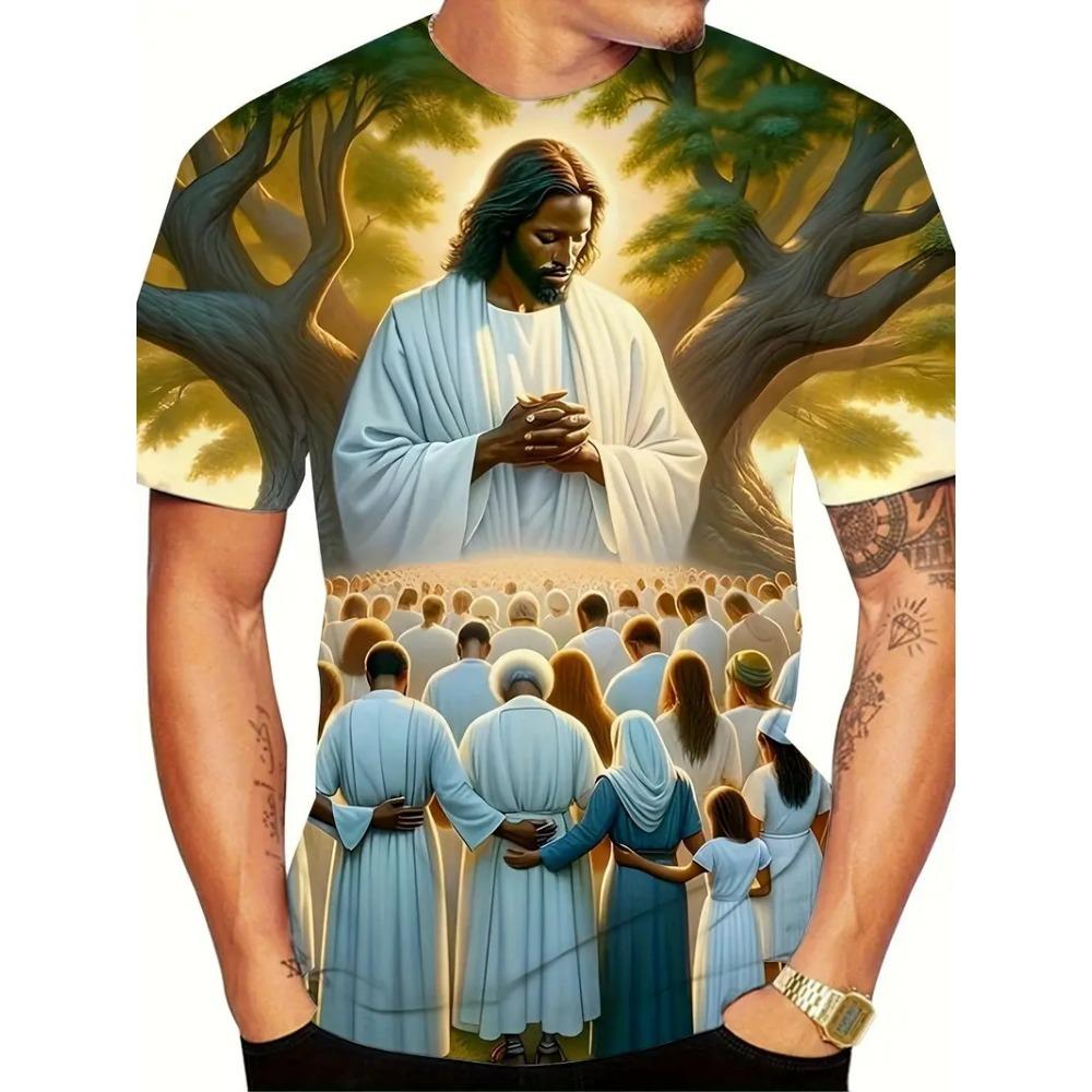 Jesus Letter Graphic Print Men's T-shirt Summer Short Sleeve T-Shirts Casual Oversized Jesus Christ Men's and Women's T-shirt Top
