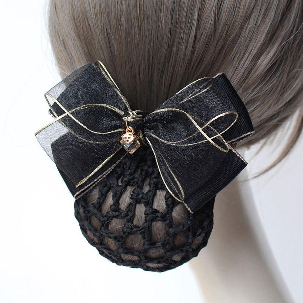 Trendy Exquisite Cloth Elegant Spring Clip Retro Mesh Snood Women Headdress Hairnet Bow headwear