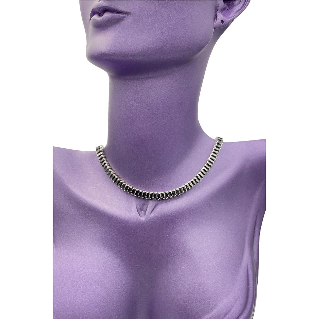 Women's Silver Zircon Baguette Waterway Necklace Earring Bracelet Jewelery Set Suit