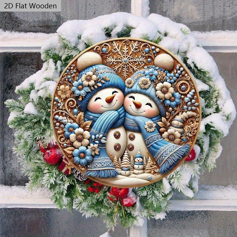 Милая деревянная рождественская табличка «Зимняя сказка» с узором снеговика - Круглая табличка «Навидад» для декора на входную дверь, на стену - Идеальное рождественское украшение