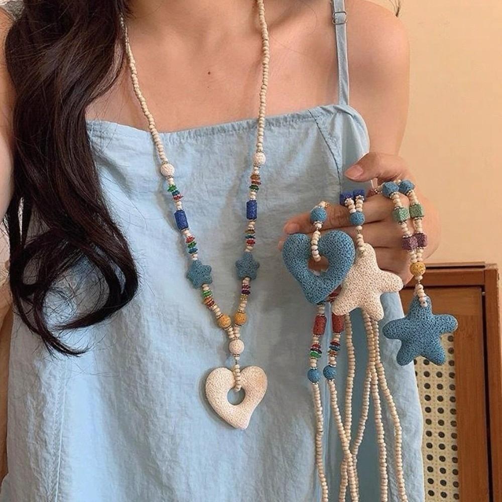 Colorful Volcanic Rock Necklace Adjustable Starfish Clavicle Chain Summer Wear