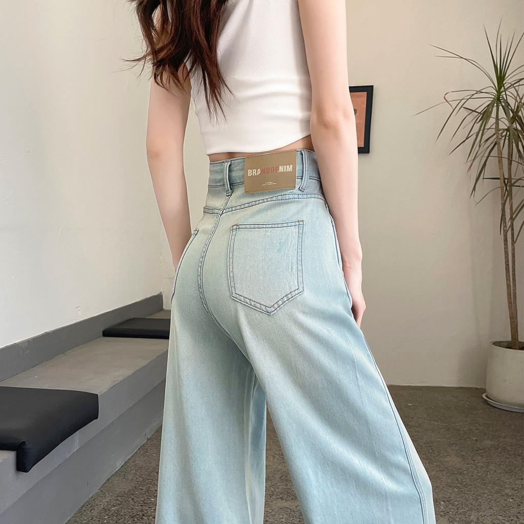 Wide-leg Flared Jeans for Women In Summer Single Button Tile Drooping High Waist Loose Drooping Slimming Floor Pants