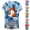 Ladies' Casual Halloween Printed Round Neck Short Sleeved T-Shirt