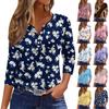 Ladies Casual Fashion V-neck Loose Versatile Floral Print Three-quarter Sleeve Top