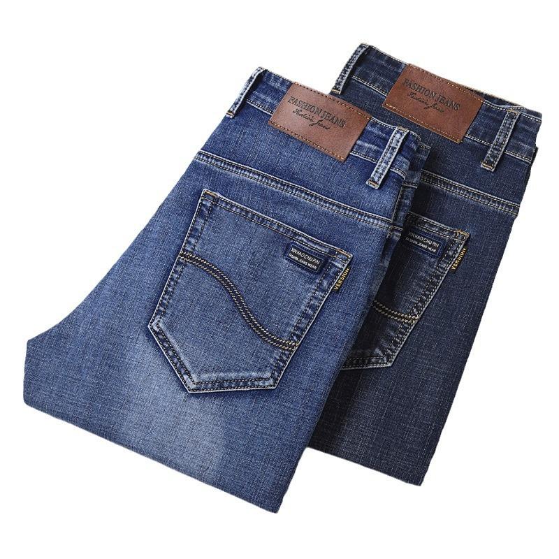 Летние тонкие высококачественные деловые мужские джинсы Slim Fit с эластичной резинкой, прямые свободные повседневные брюки