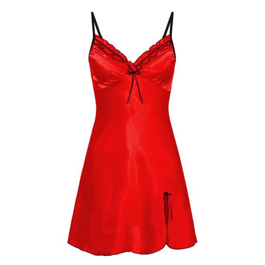 Women's Satin Slip Silk Bow Solid Color Sexy Sleepwear  Lingerie Dress