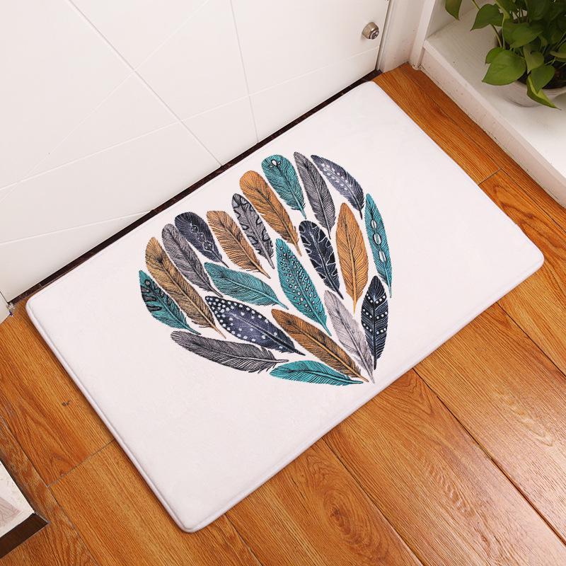 Non-slip Super Soft Carpet Color Feather Printing Bedroom Entrance Door Mat Balcony Living Room Welcome Mat