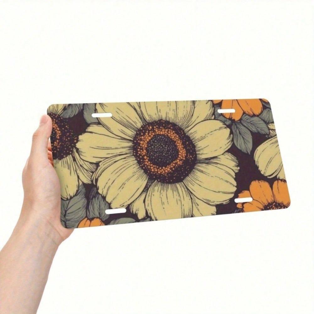 2D Flat Bright Floral License Plate Frame, Waterproof Aluminum Front Car Tag Cover, Universal 5.9x11.8 Inch