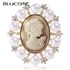 Vintage Beauty Head Brooch Pearl Pins for Women Coat Suit Bag Hijab Laple Pins New Year Gift