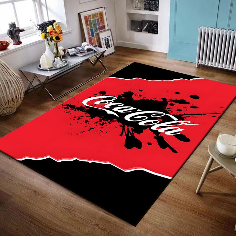 Coca-Cola logo with red splash design Non-slip rug suitable for living room and bedroom sofas