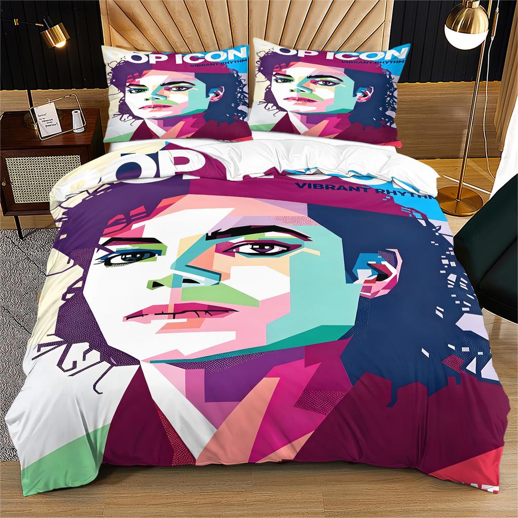 Pop Icon Michael Jackson Duvet Cover Set Cozy King Of Pop Stage Print Quilt Cover Set Fashion Legend Bedding Set Home Decor Gift