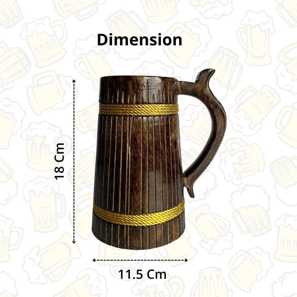 500ml Handmade Wooden Beer Mug, Mango Wood with Sheesham Finish, Barrel Style, Lightweight & Durable, for Craft Beer, Home Bar, Café, Party, Gift