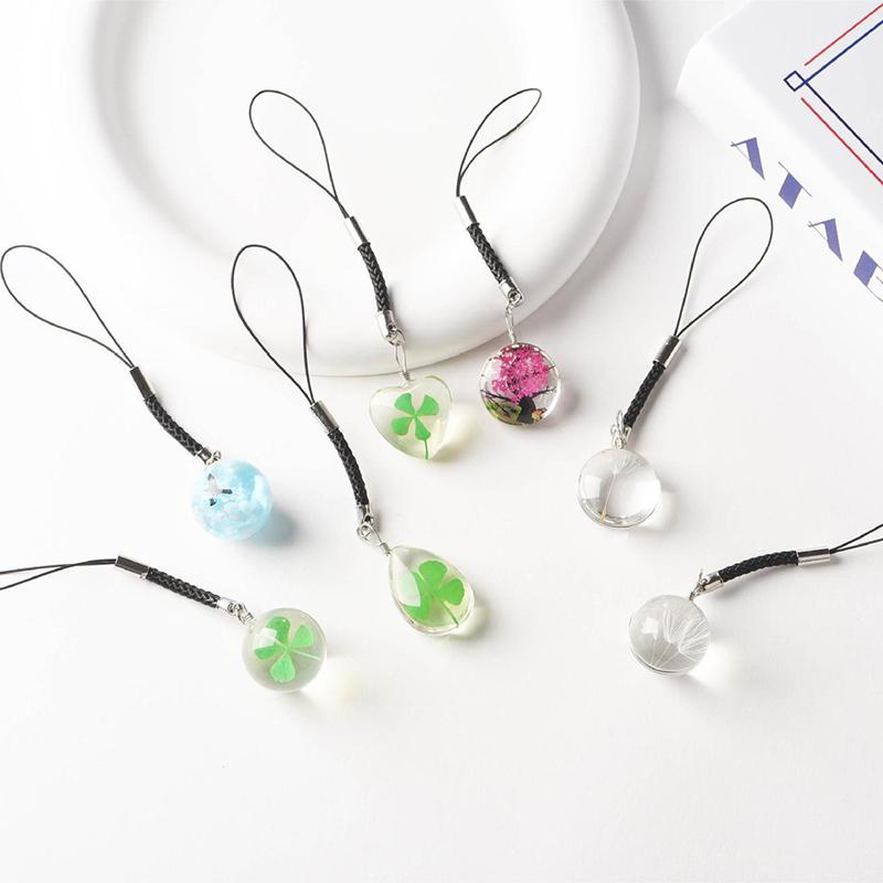 Зеленый счастливый четырехлистный клевер брелок креативный сухой цветок стеклянный кулон телефон шнурок автомобильный ключ украшения аксессуары подарки для девочек