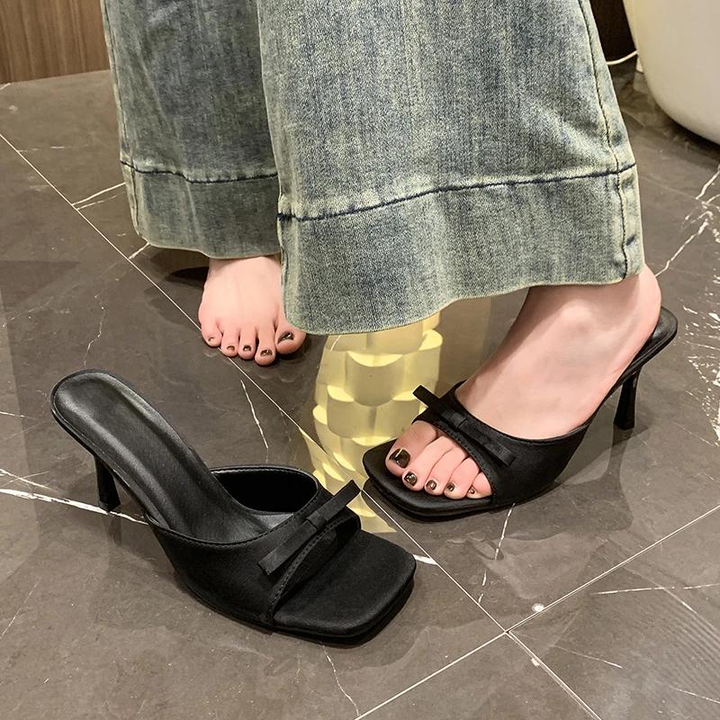 Новые женские туфли с открытым носком женские тапочки модные бабочка-узел платье тапочки женские летние бестселлер каблуки женские