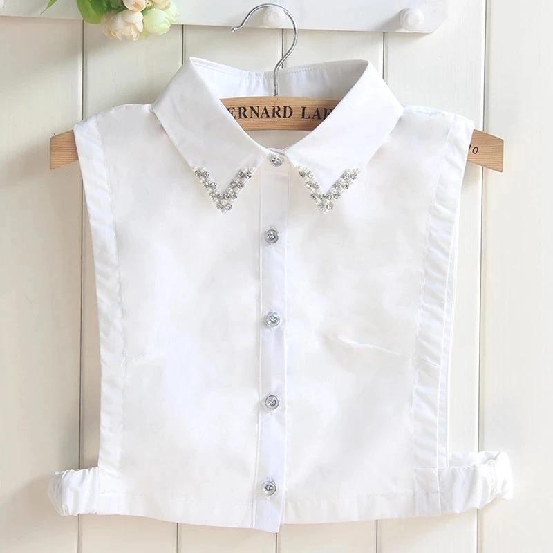 Fashion Embroidery Fake Collar Women Rhinestone Half Shirt Vest Detachable False Collar Faux Cols Lapel Female Necklace Decor