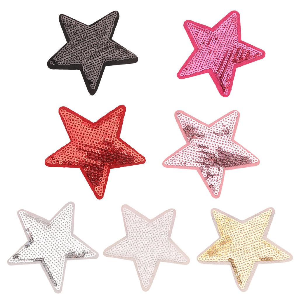 7Pieces Colorful Sequined Star Patches Clothing Craft Materials Fabric Applique For Hairclip And Craft Applications