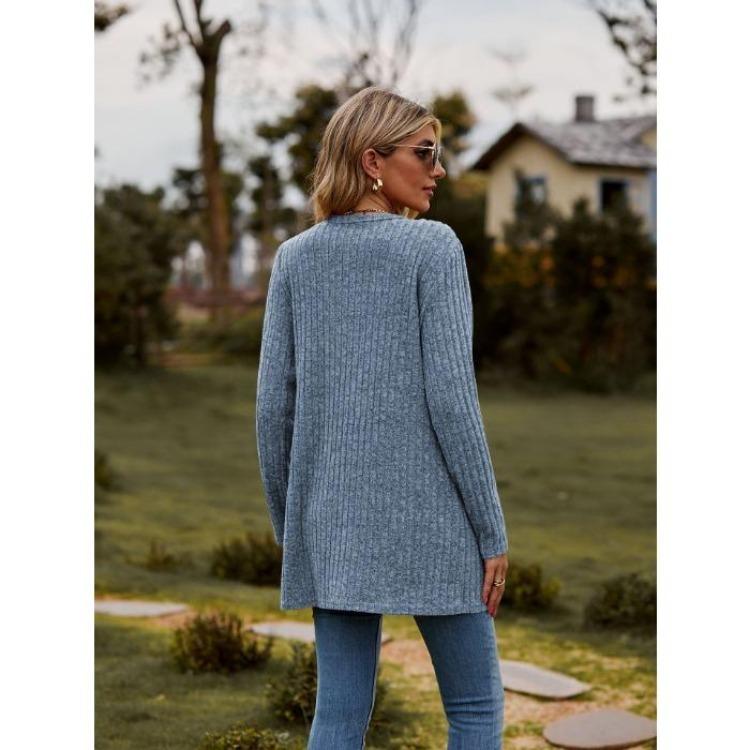 Women's Cardigan Sweater Long Sleeve Solid Color Striped Knit Autumn Winter Fashion