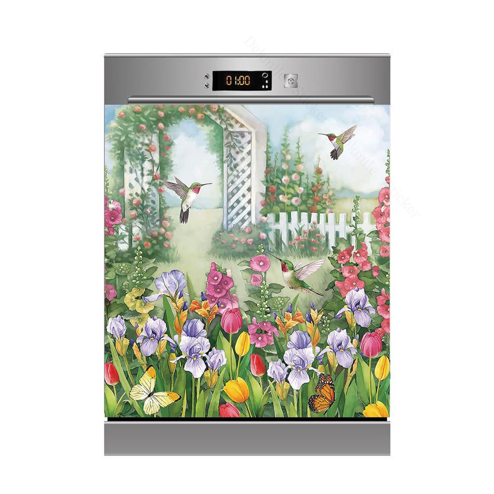 Наклейки на стену с солнечными цветами, чтобы покрыть холодильник, сельскую кухню, холодильник, пляжную ракушку, черную кошку, посудомоечную машину, виниловые 3D настенные фрески для дома