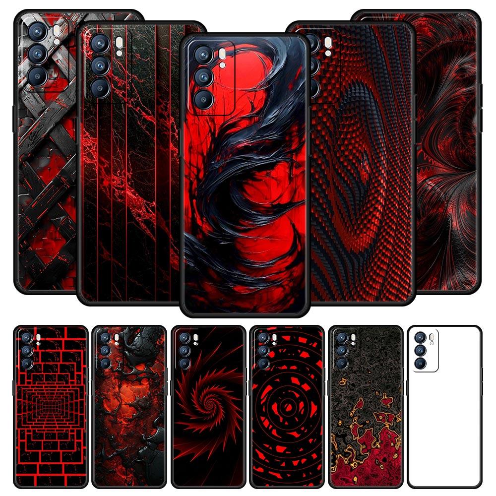 Black Red Ripple Art Phone Case For Oppo Reno 13 12 11 10 7 F Find X5 X6 A98 A80 A79 A78 A57 A54 A31 A17 Pro 5G Soft TPU Cover