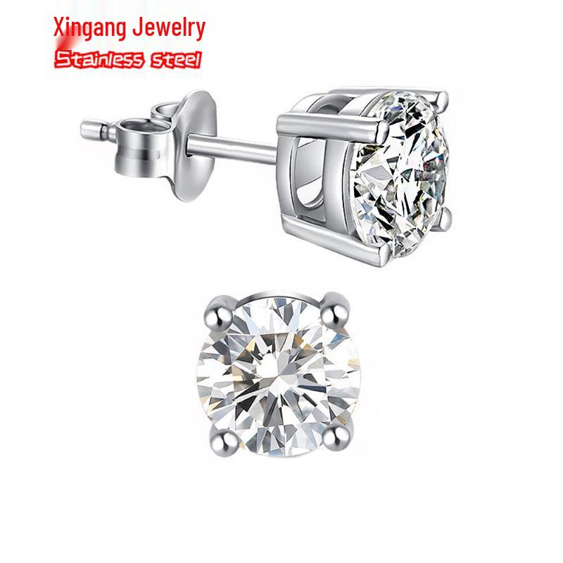 High-Quality Genuine Zircon Stud Earrings with S925 Silver Four-Prong Setting