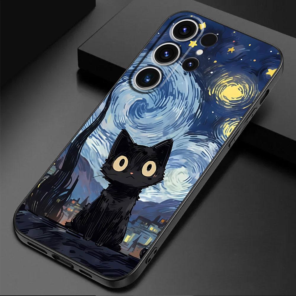 Чехол-накладка Starry Sky Cat Capa Silicone для телефона Samsung Galaxy S21 5G S21 FE S24 Ultra S22 Plus S23 Ultra S20 S24 Plus S21