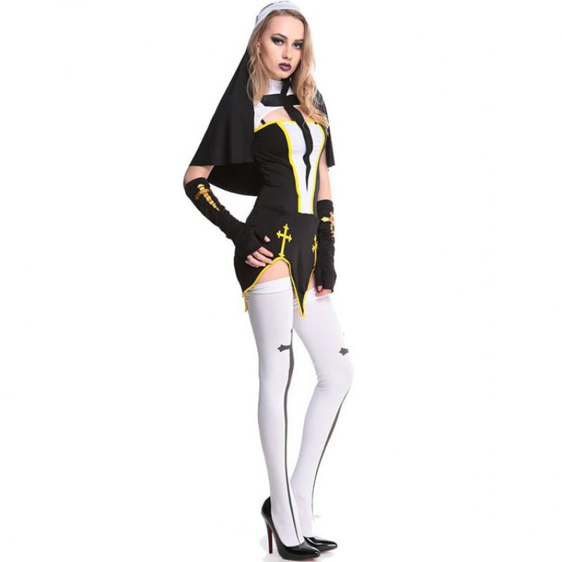 S-XXL Womens Nun Costume Halloween Cosplay Party Fancy Dress