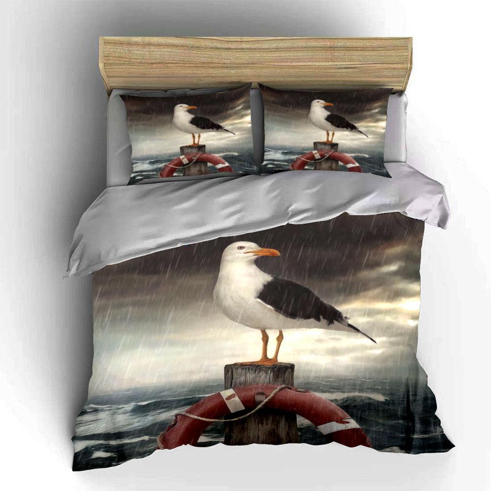 Seagull Coastal Art Decor Set Bedding Set with 1 Duvet Cover 2 Pillowcases Single Double King Queen, Gift