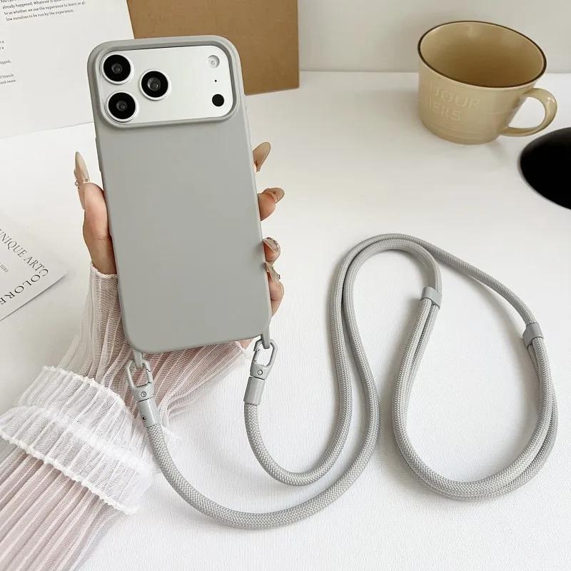 Силиконовый чехол для телефона с ремешком-шнурком для iPhone 17 16 15 14 13 Pro Max 17Pro 16Pro Air Ударопрочный чехол с ремешком через плечо