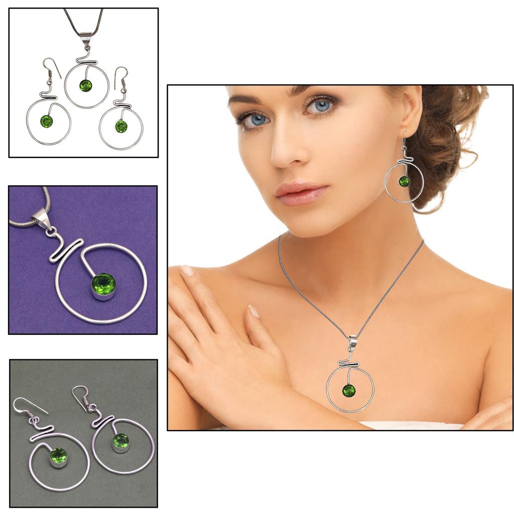 Peridot Gemstone Pendant Jewelry Set Quartz Necklace 18-20''