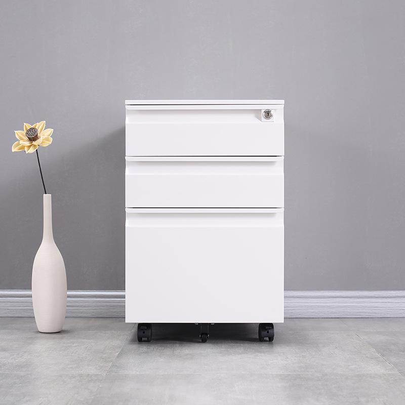 Mobile Three-Drawer Metal File Cabinet with Lock for Under-Desk Office and Printer Storage