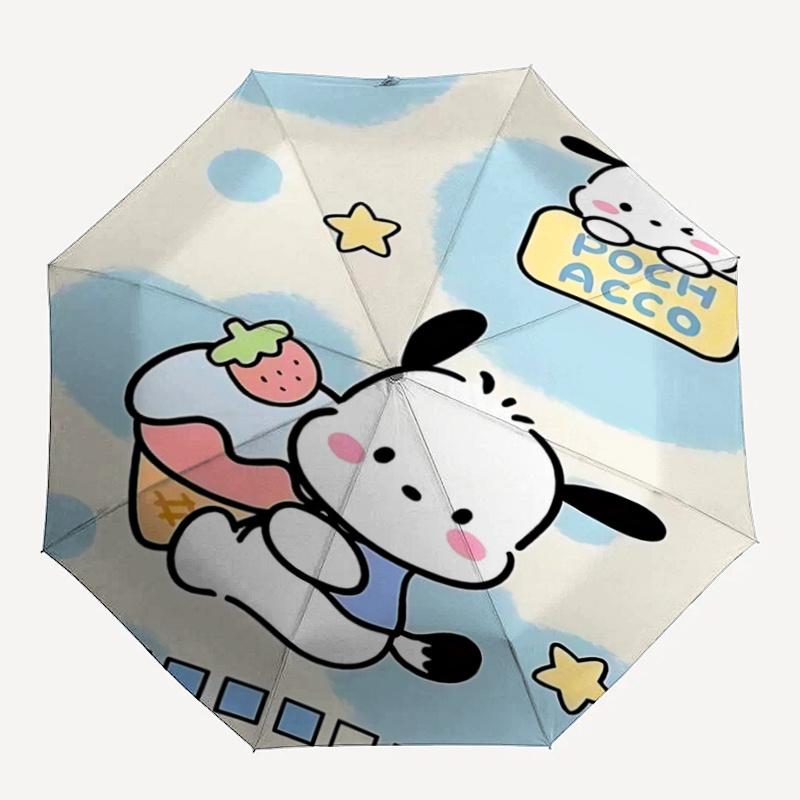 1pc Pochacco Ice Cream Cone Automatic Folding Umbrella - Portable 3-Fold Design with 8-Bone Iron Frame, Perfect for Outdoor Use, Festive Gifts, Travel