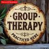 2d Flat 20*20cm Circular Wooden Sign, Group Wine Therapy Logo, Suitable for Cafes, Gardens, Clubs and Bars, Ideal Choice for Home, Office Decoration.
