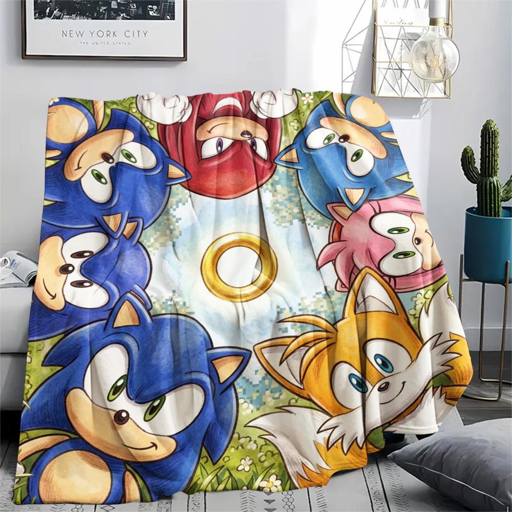 Hedgehog Sonic Print Flannel Blanket, Ultra Soft High Quality All Seasons Warm Throw, Home Decor Cozy Blanket, Perfect Christmas Gift