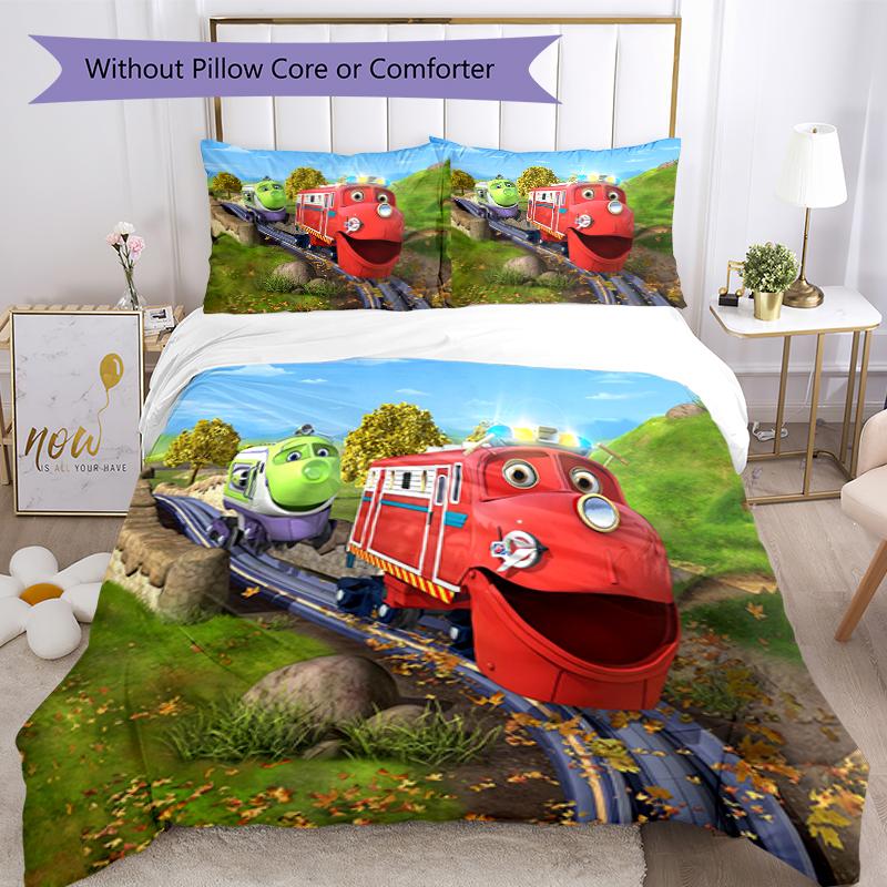 3pcs Chuggington pattern bedding set duvet cover set includes duvet cover &pillowcases, perfect all season bedroom decoration & gift