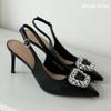 Desire Rose Women Cowhide Cubic Slingback Heel Shoes
