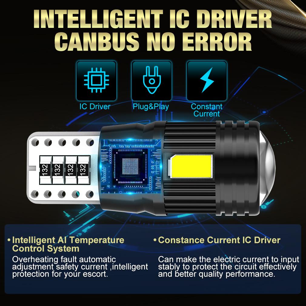 2 шт. светодиодных ламп W5W T10 Canbus CSP 6000K 168 194, линза проектора 5w5, клиновидная карта салона автомобиля, плафоны, габаритные огни, сигнальная лампа для автомобиля