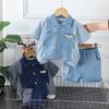 Summer Boys Pocket Bear Head Short Sleeved Set Casual Fashionable Set Boy Babies
