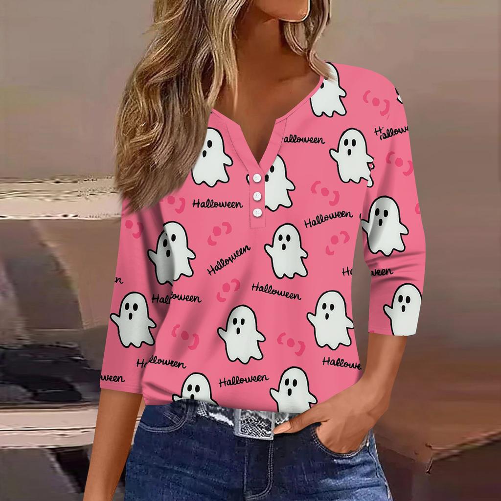 Women's T Shirt Tee Print Button 3/4 SleeveDaily Weekend Fashion Basic V- Neck Regular Top