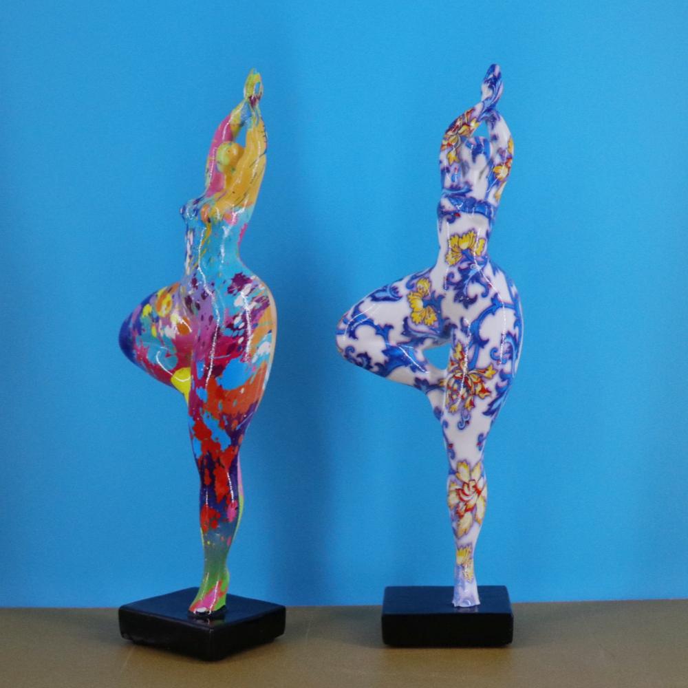 Граффити Йога Леди Фигурки Цветные Абстрактные Танцующая Сексуальная Женщина Скульптура Смоляная Фигура Статуэтка Декор для Дома Гостиной Рабочего Стола