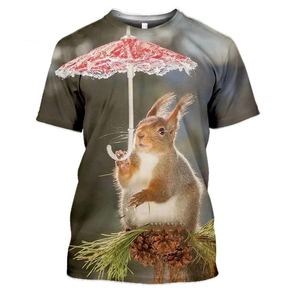 Men Summer Cute Fun Animal Squirrel Figure 3d Printed T-Shirt Casual Personality Comfortable Plus Size O Neck Short Sleeve