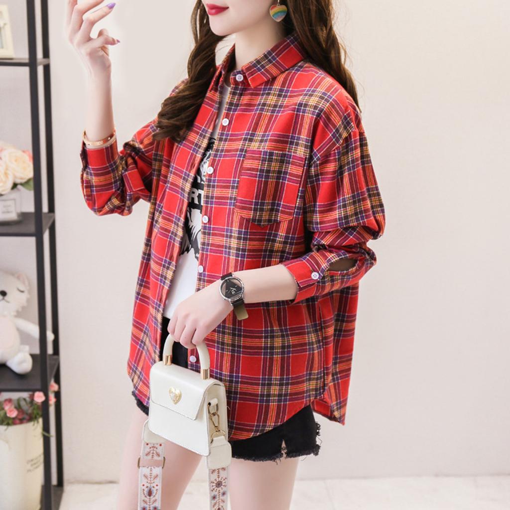 Женская модная повседневная универсальная клетчатая рубашка с длинными рукавами, студенческая рубашка, пальто, топ