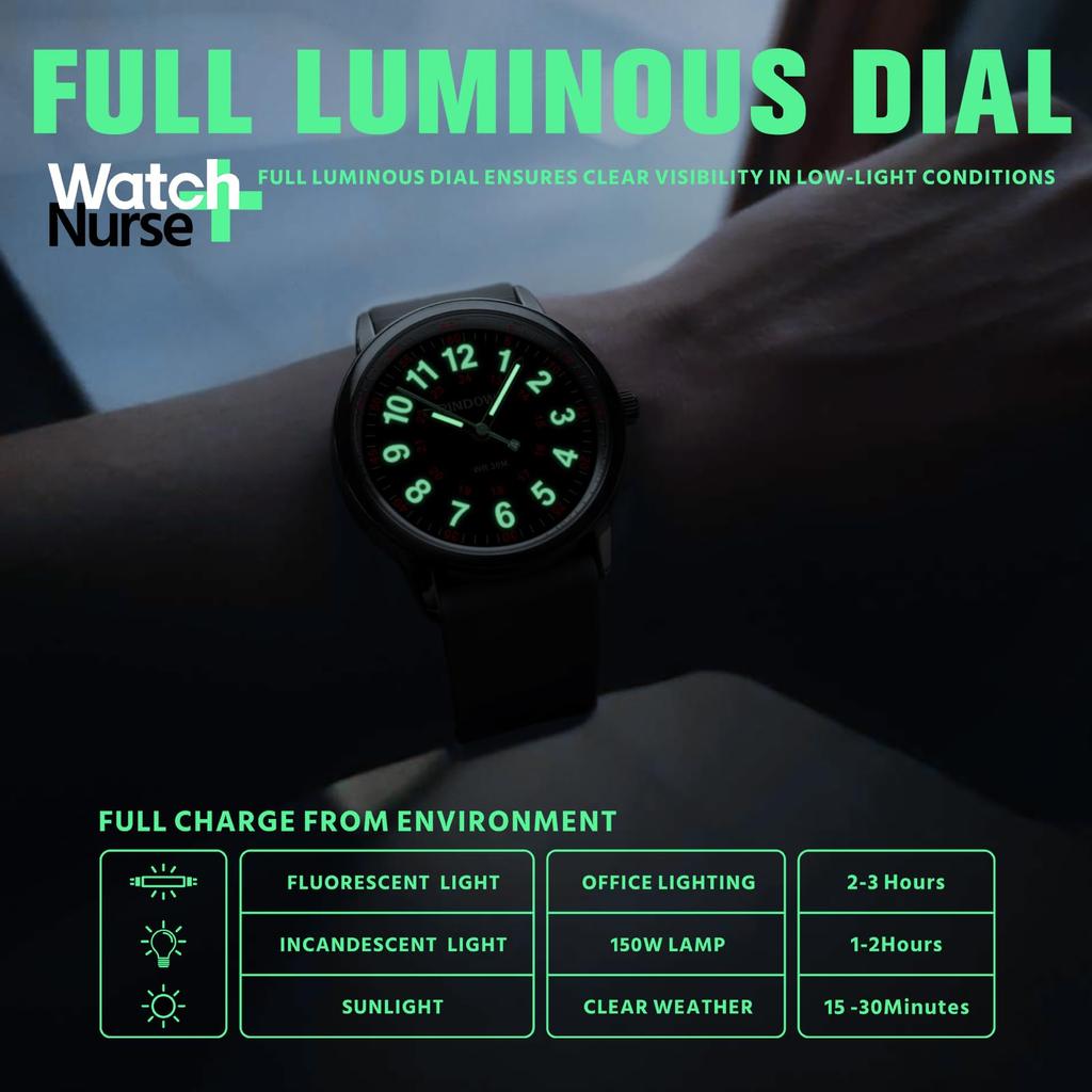 PINDOWS Unisex Analog Quartz Watch for 30m Water Military Time Luminous Dial for Easy Visibility Women's Watch, Students, Resistant, Display,